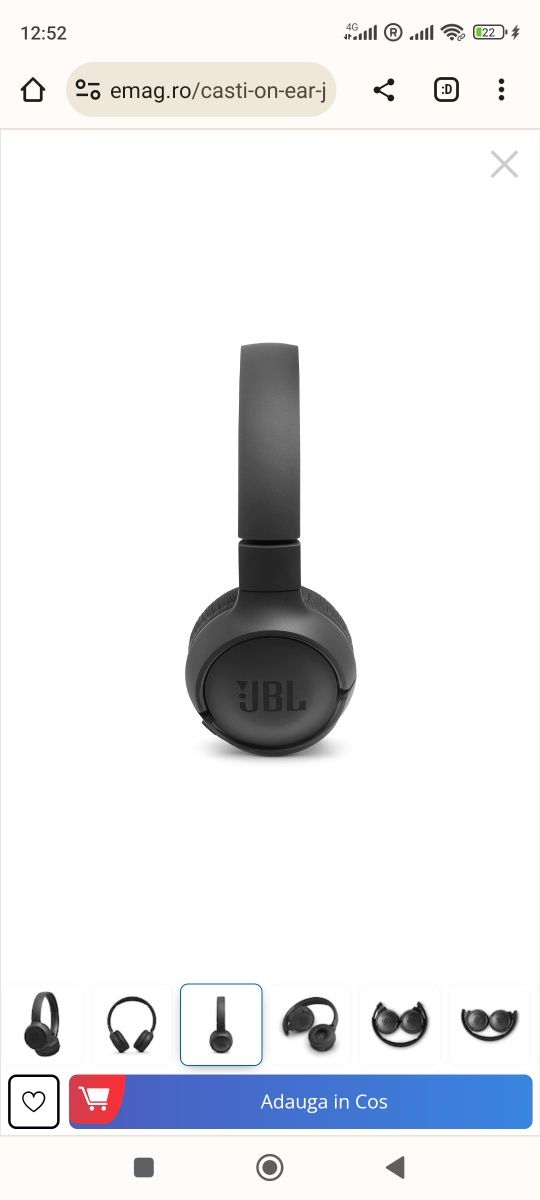 Casti On Ear JBL Tune 500, Wireless, Bluetooth, Autonomie 16 ore, Negr