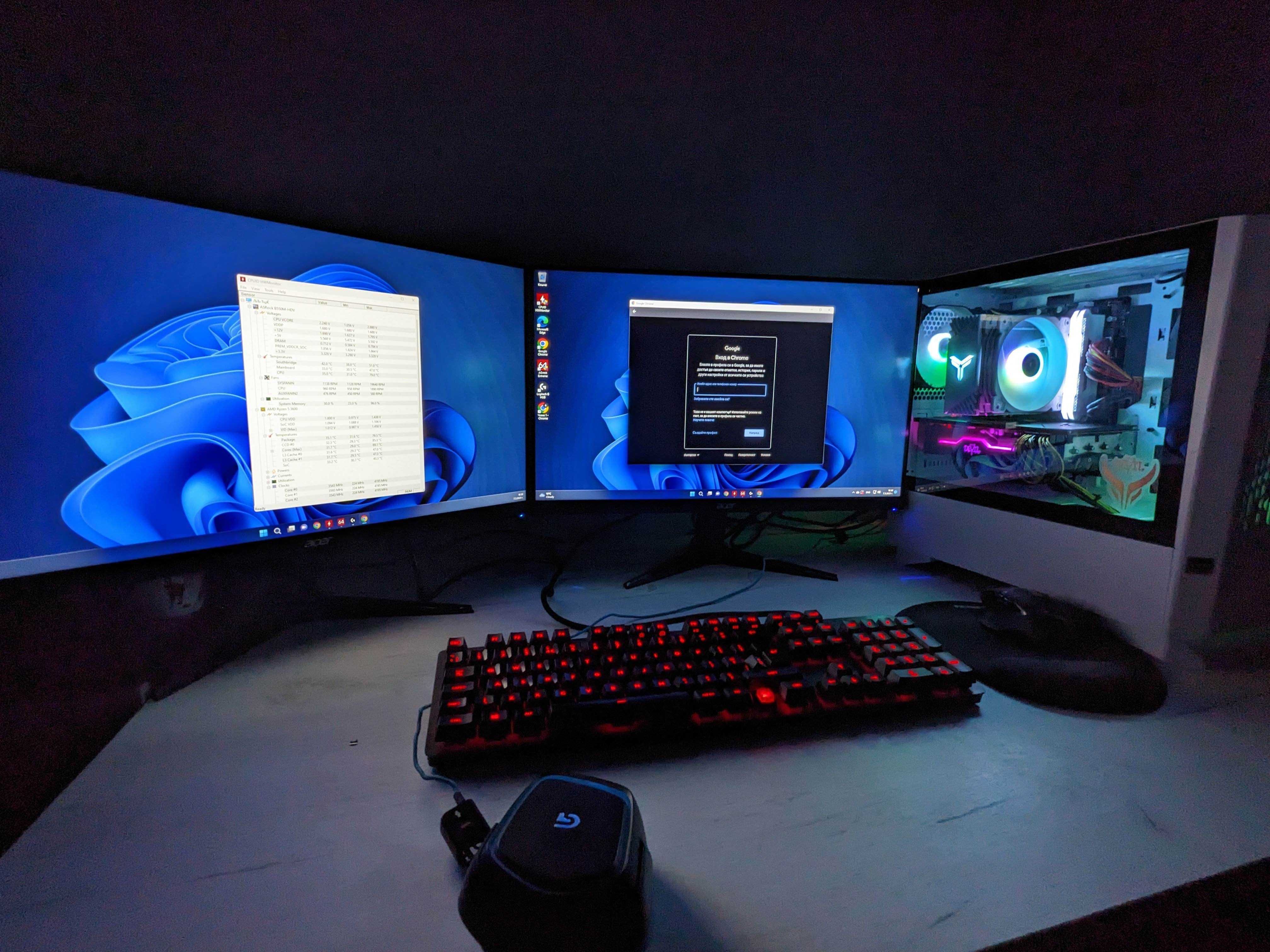 Компютър + монитор + геймърска периферия / ryzen 5 3600, 5600xt 6gb