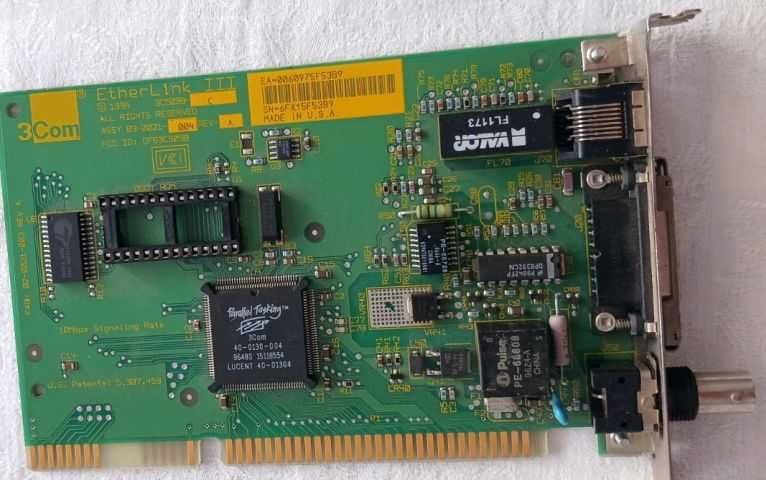 Ретро мрежова карта 3com EtherLink III 3C509B-C, ISA slot, 1996 г.