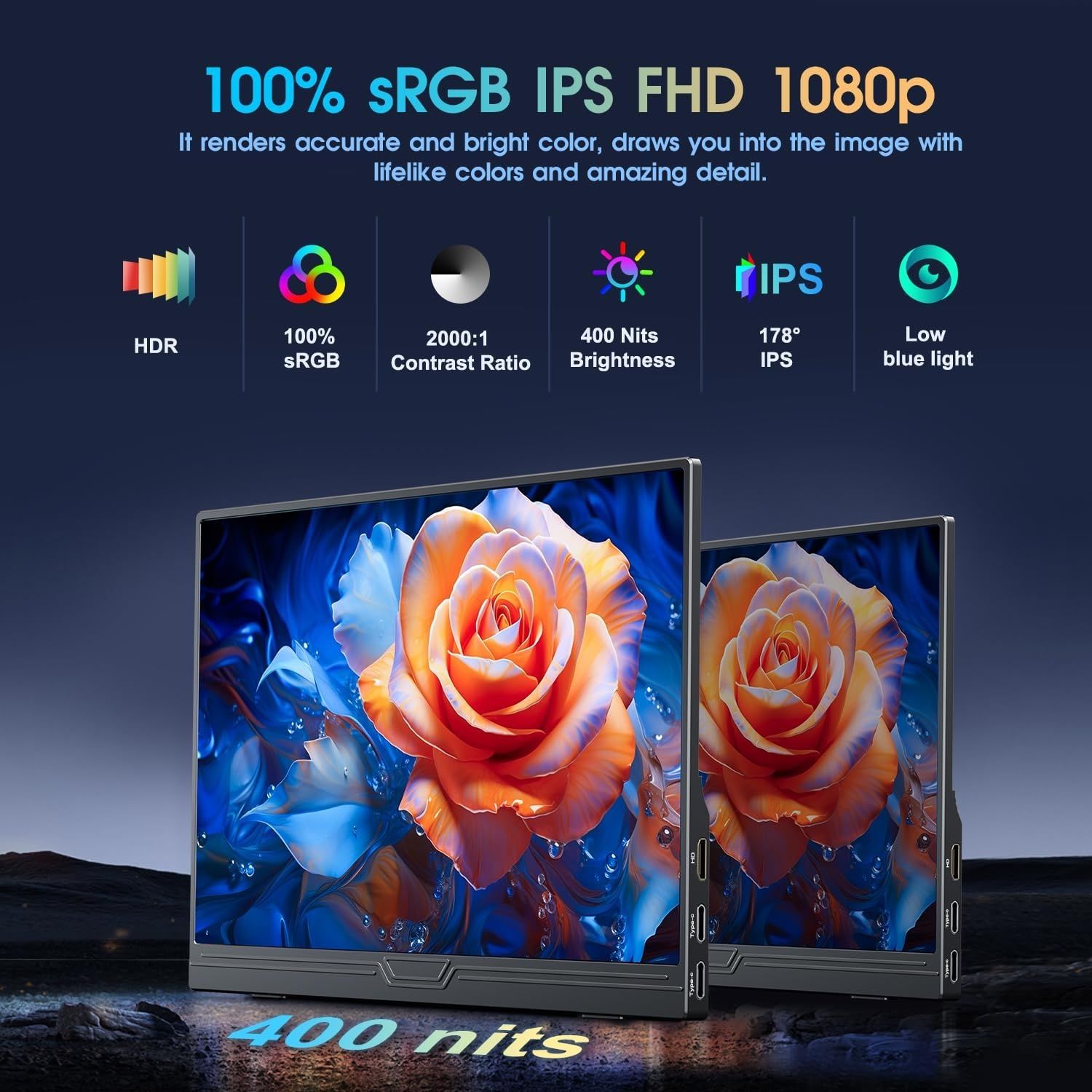 Monitor Portabil SIGILAT, Momods 156cm, 1080P HDR FreeSync