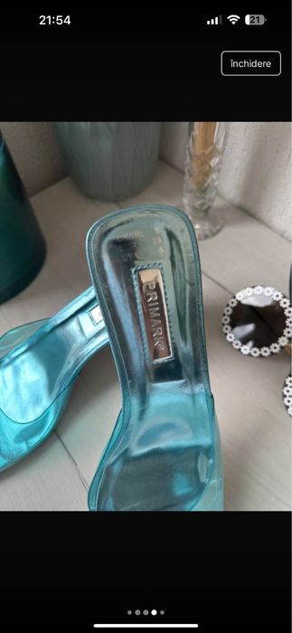 Papuci cu toc , marimea 39 , bareta transparenta
