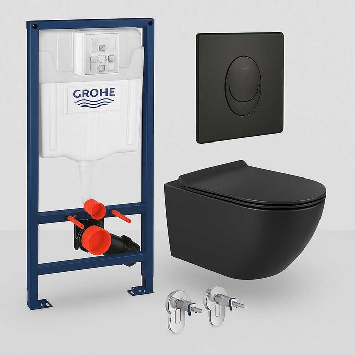 Grohe структура с черен бутон и тоалетна