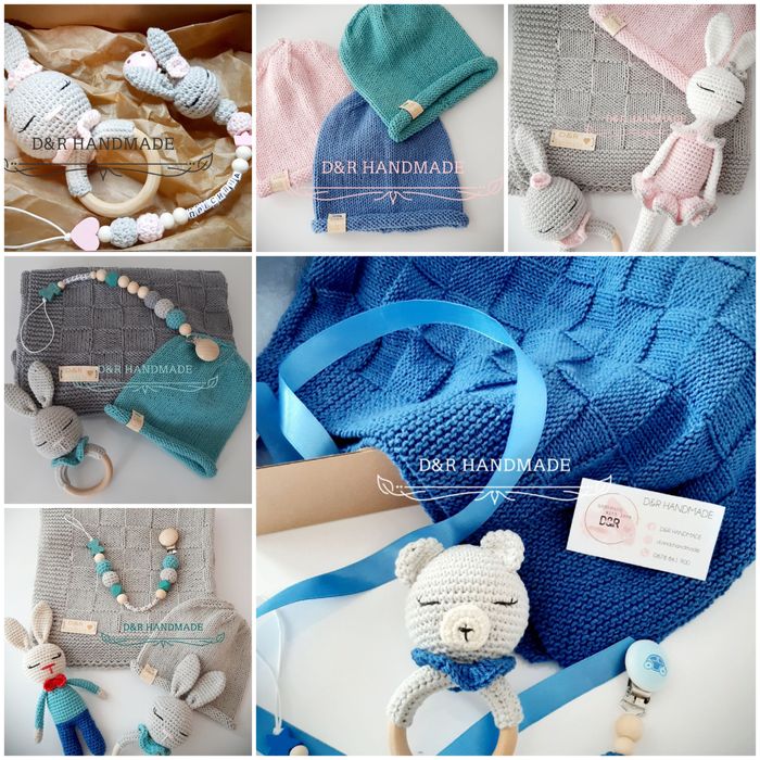 Ръчно плетени одеалца,шапчици,играчки,клипсове
