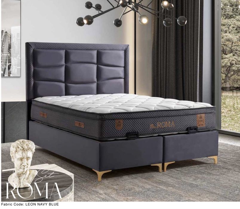 Тапицирана спалня Roma Bed - Leon Navy Blue