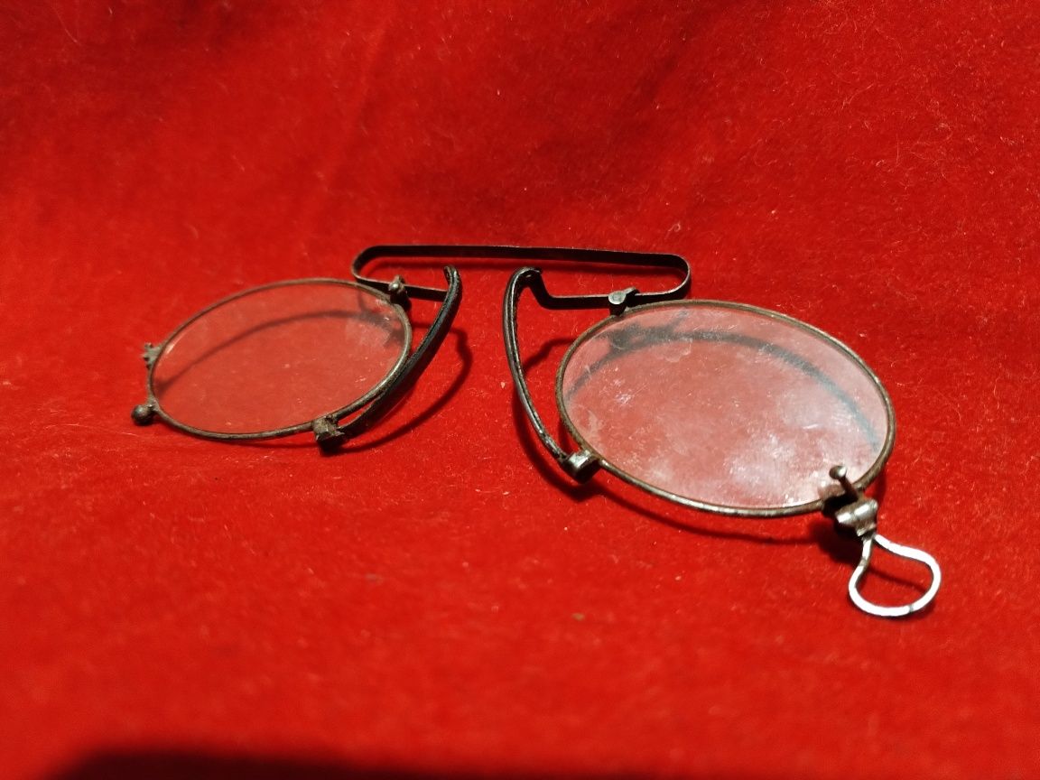Antici ochelari Pince Nez cu toc metalic îmbrăcat în piele