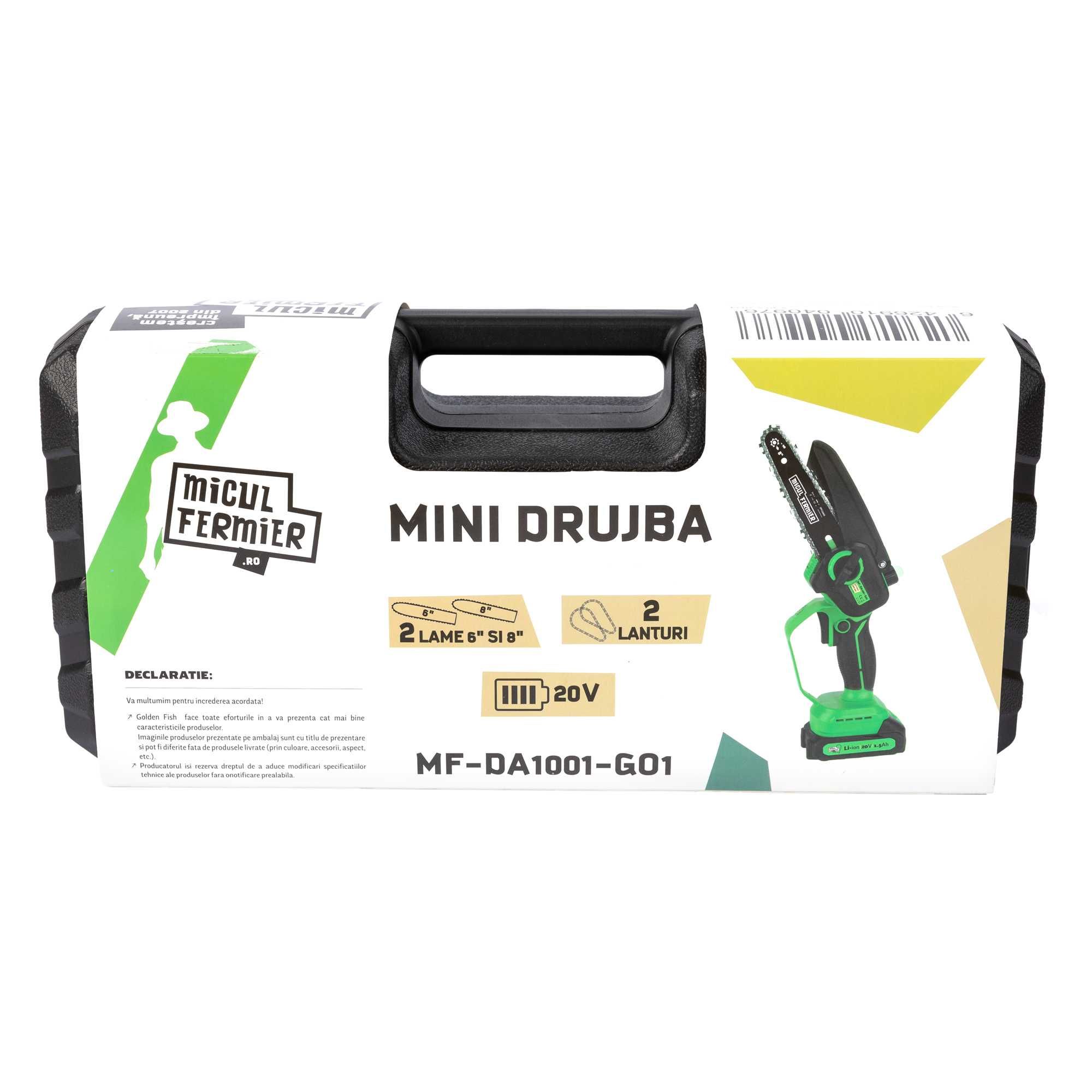 Mini drujba Micul Fermier, 20V, cu doua lame 6'' si 8'', doua lanturi