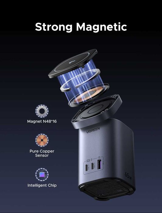 UGREEN Qi2 GaN 65W Док-станция 2в1 Держатель Magnetic 15W & iPhone 17