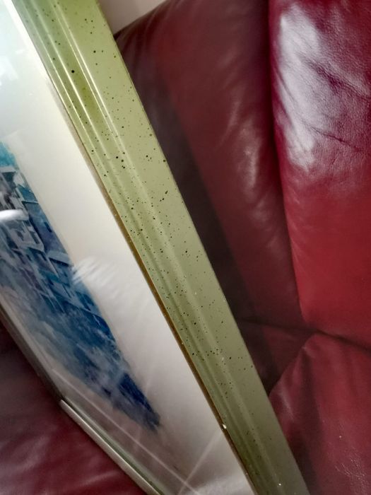 Картина в синьо Маьорка  рамка паспарту стъкло авторска подписана