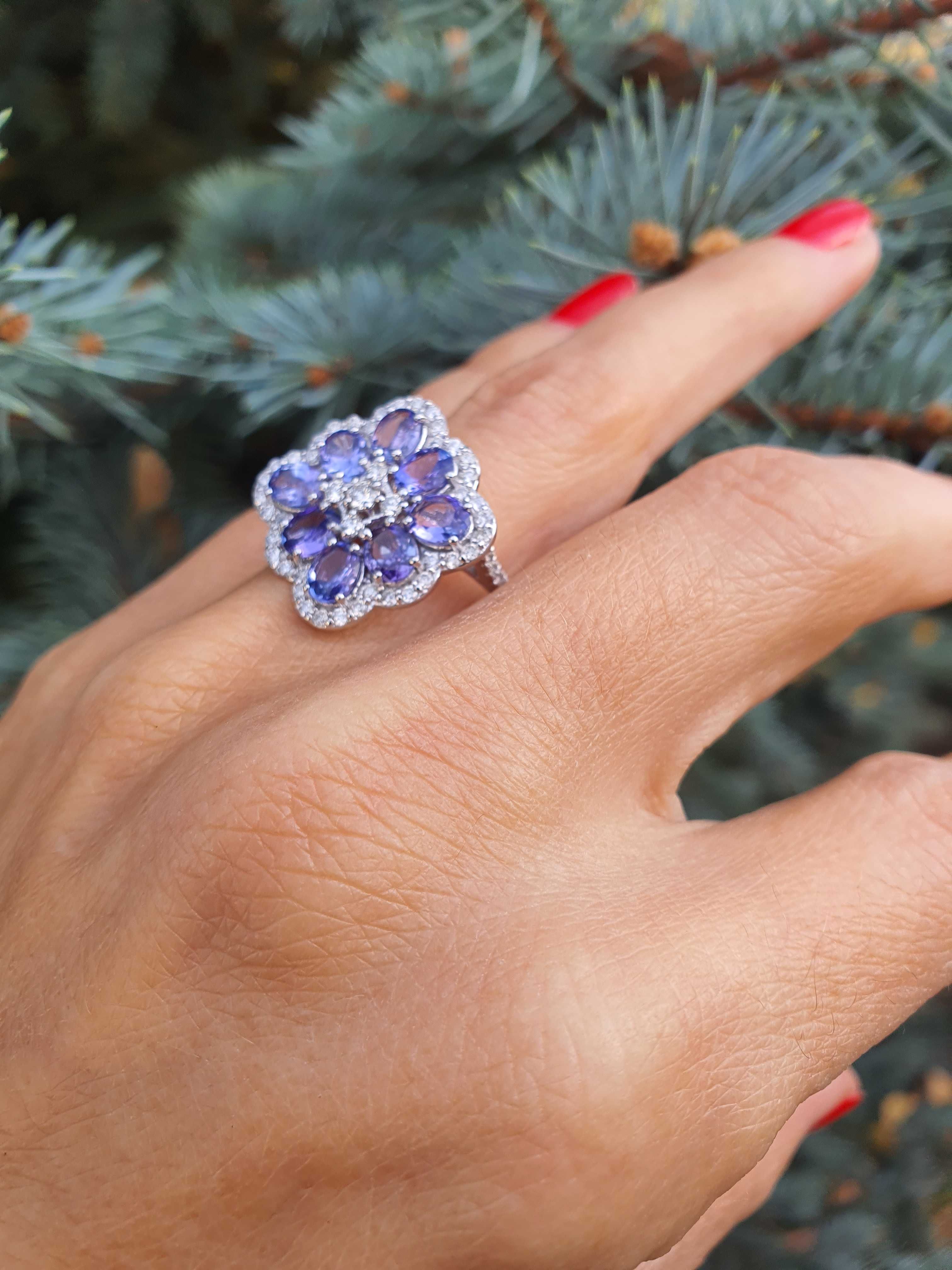 Inel Aur 14kt cu Tanzanite si Diamante Naturale