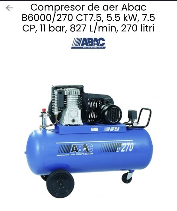 Compresor de aer nou ABAC 5.5 kw - 827 l/min - 270 l butelie