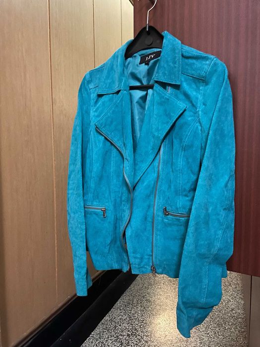 тюркоазено есенно яке от естествен велур