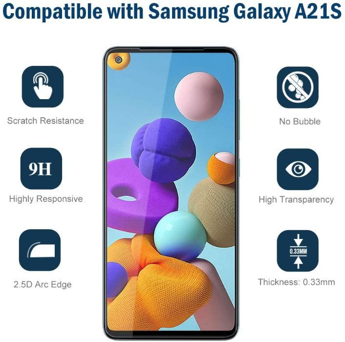 Folie sticla 20D FULL GLUE pt. Samsung Galaxy A21s, A31, A41, A7 2018
