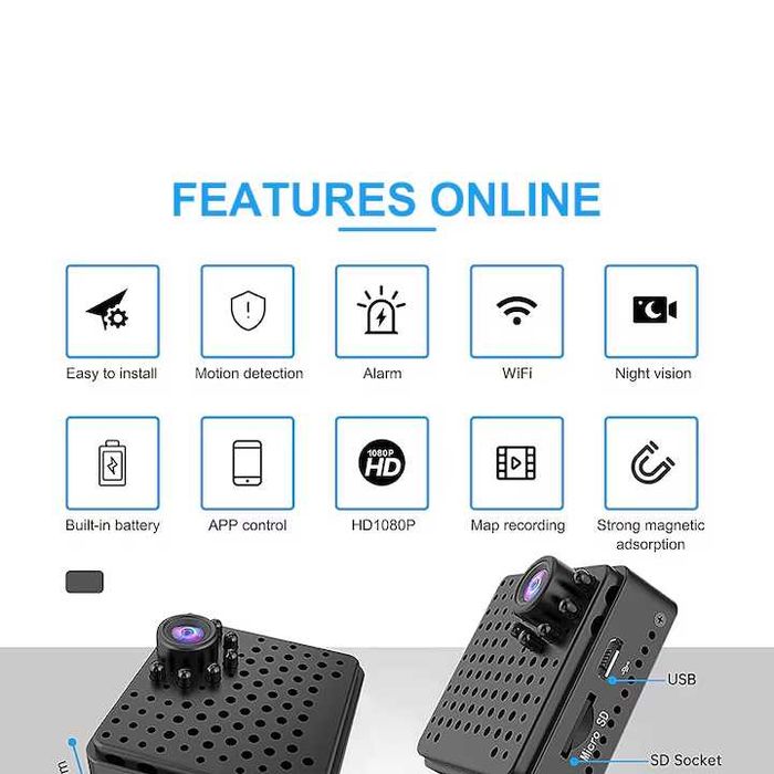 Mini Camera de Supraveghere WiFi Full HD, Viziune Nocturna Audio-Video