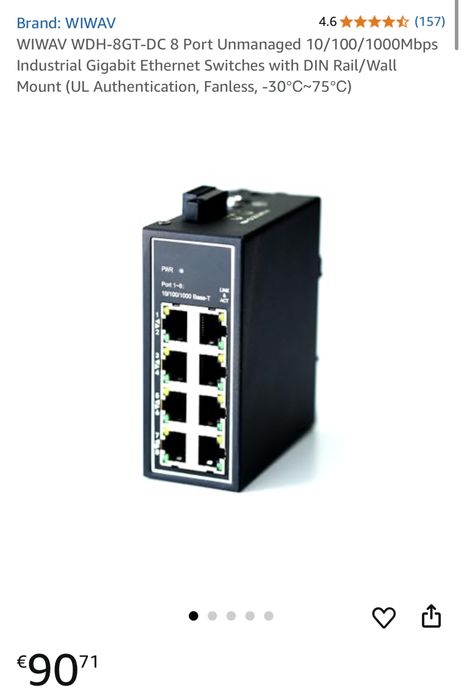 Switch Industrial 8 Porturi Gigabit WIWAV WDH-8GT-DC