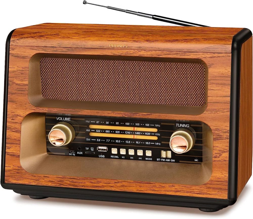 PRUNUS J-199 Голяма ретро Радио Bluetooth, 15W Crystal Clear