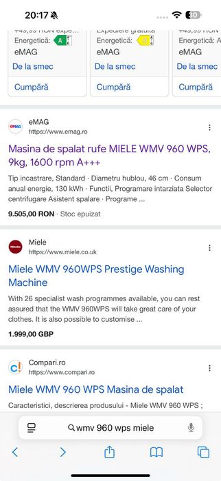 Miele WMV 960 WPS,9 kg ,wi fi ,1600 rot/ min