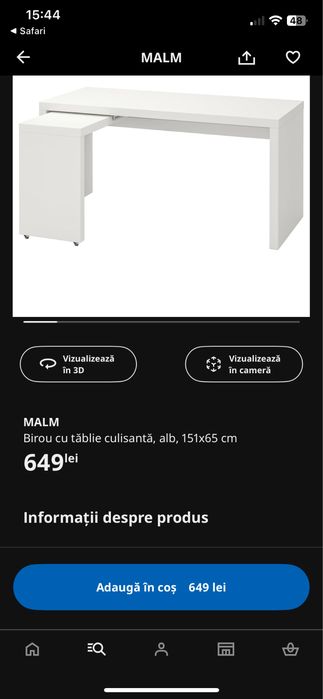 Birou Ikea Malm cu tablie culisanta