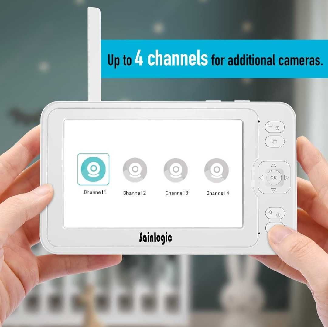 Бебефон Sainlogic 1080P FHD 5-инчов LCD дисплей дневен и нощен изглед