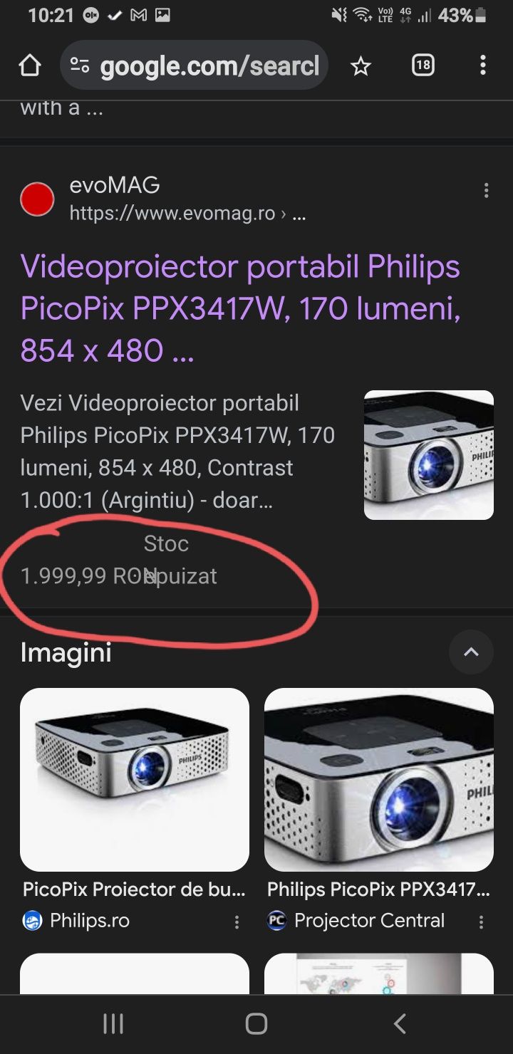 Videoproiector portabil Philips PicoPix PPX3417w