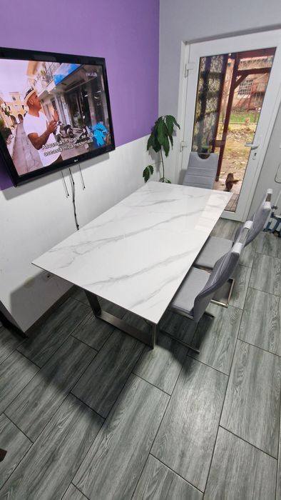 Masa ceramica suport inox cu 6 scaune