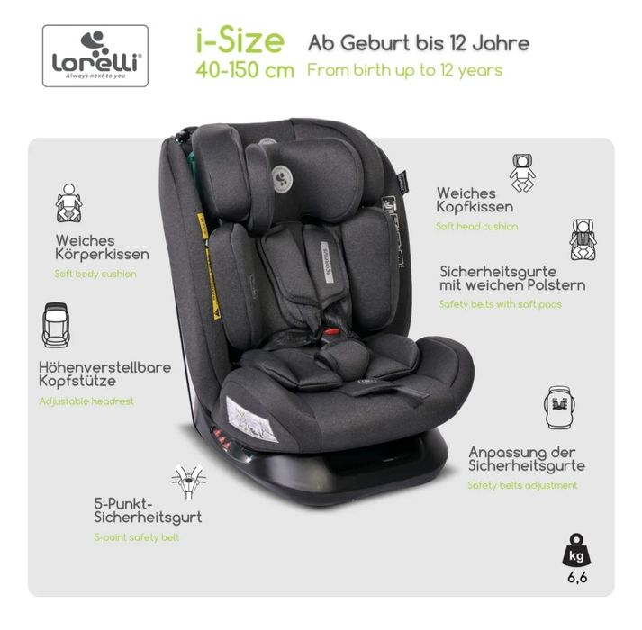 Столче за кола Lorelli - Scorpius, i-Size, 40-150 cm, Black Jasper