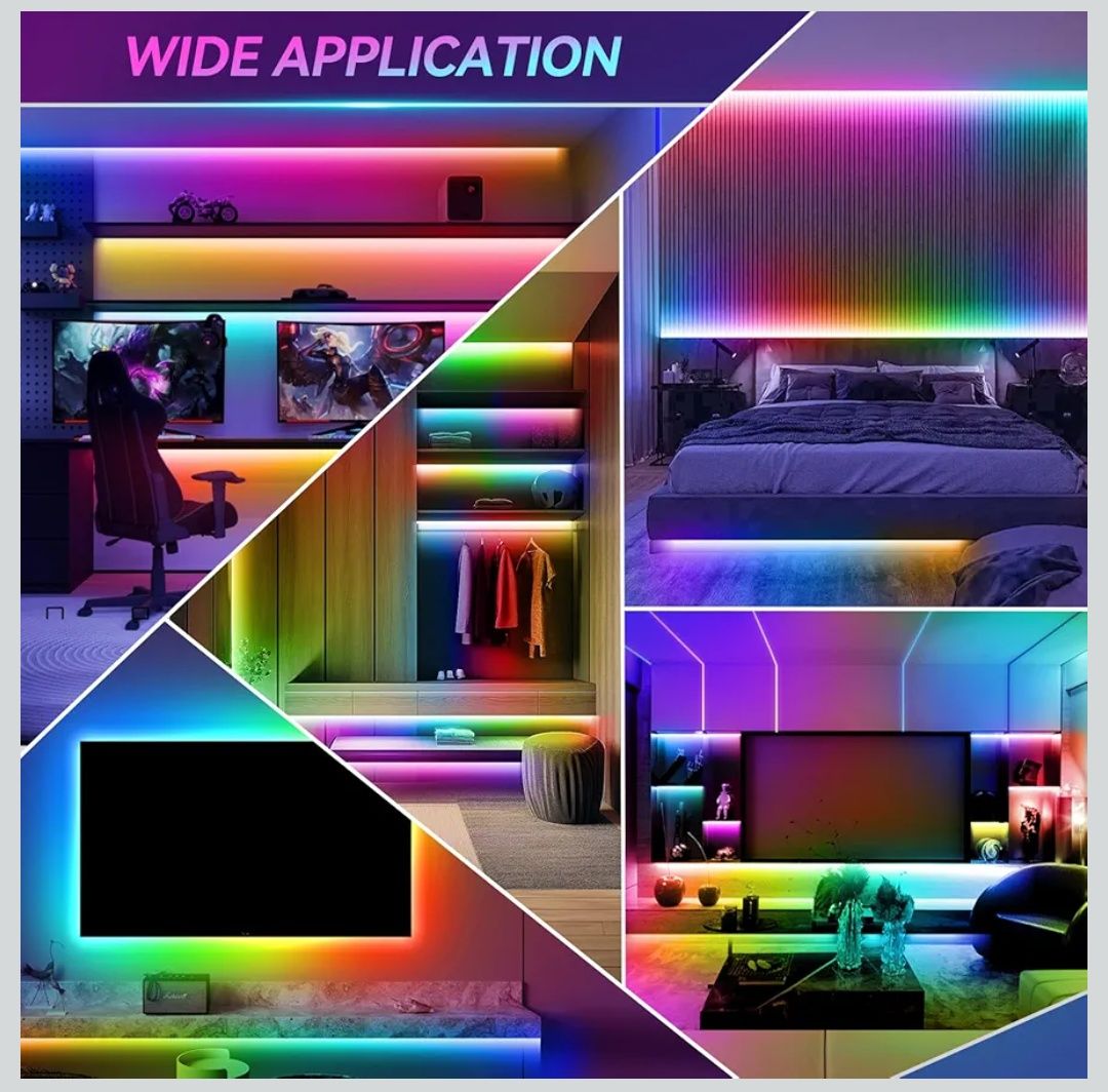 Bandă LED RGB 5m cu Bluetooth, Control prin Aplicație și Telecomandă –