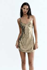 Златна рокля Zara, гол гръб, нова с етикет, М размер