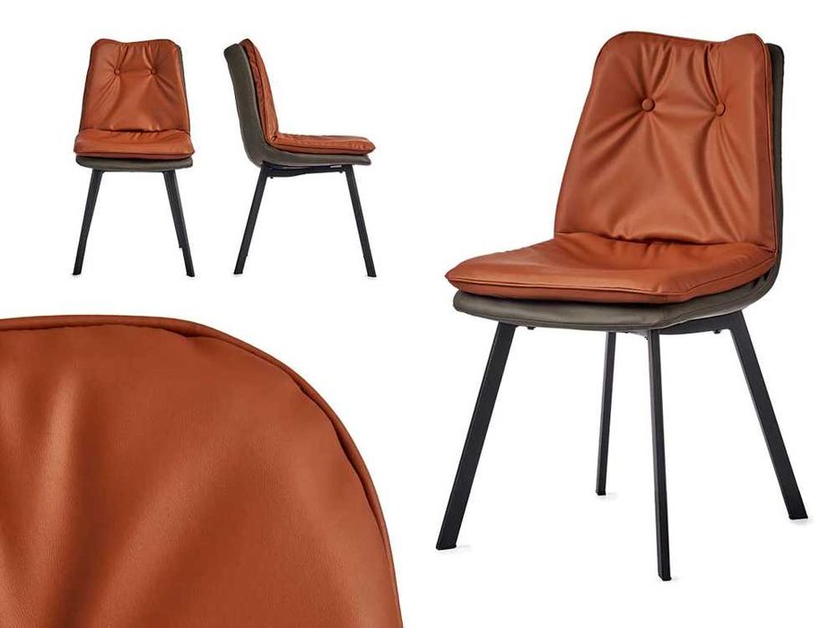 Scaun cu spatar, caramiziu, cu nasturi gri pe margine