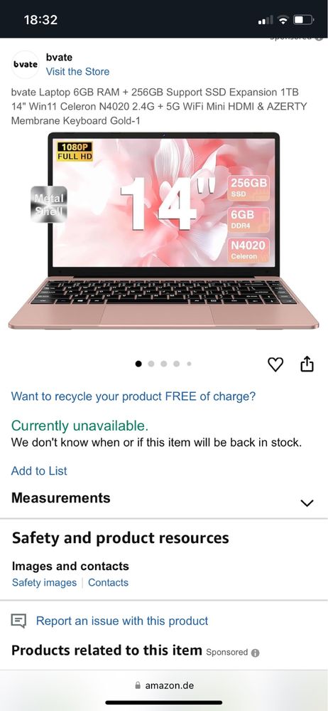 Laptop bvate 6/256gb Nou