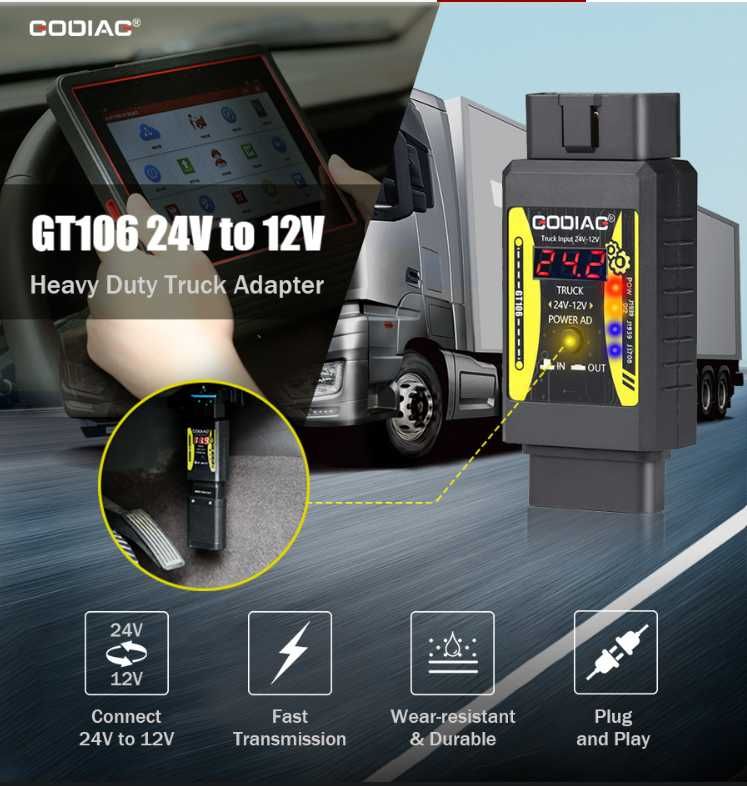 Convertor Godiag GT106 12V la 24V, diagnoza auto Launch X431 Thinkdiag