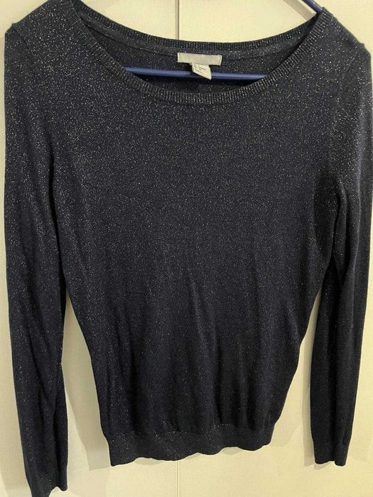 bluza dama H&M albastra cu fir argintiu sclipici marimea S