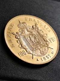 100 франка 1857 год., Наполеон III, злато 32.25 гр.,900/1000 (21.6 кар