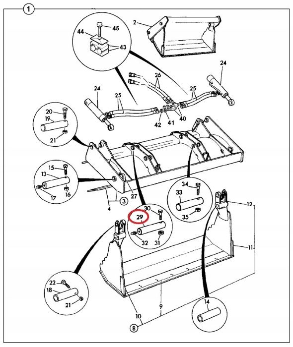 Bolturi si bucsi prindere cupa fata Buldoexcavator Jcb 3CX 811/90483