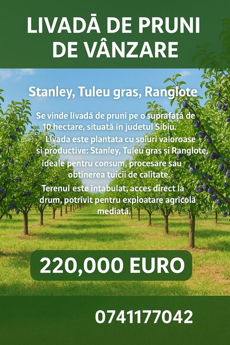 Livada prune 10ha jud Sibiu