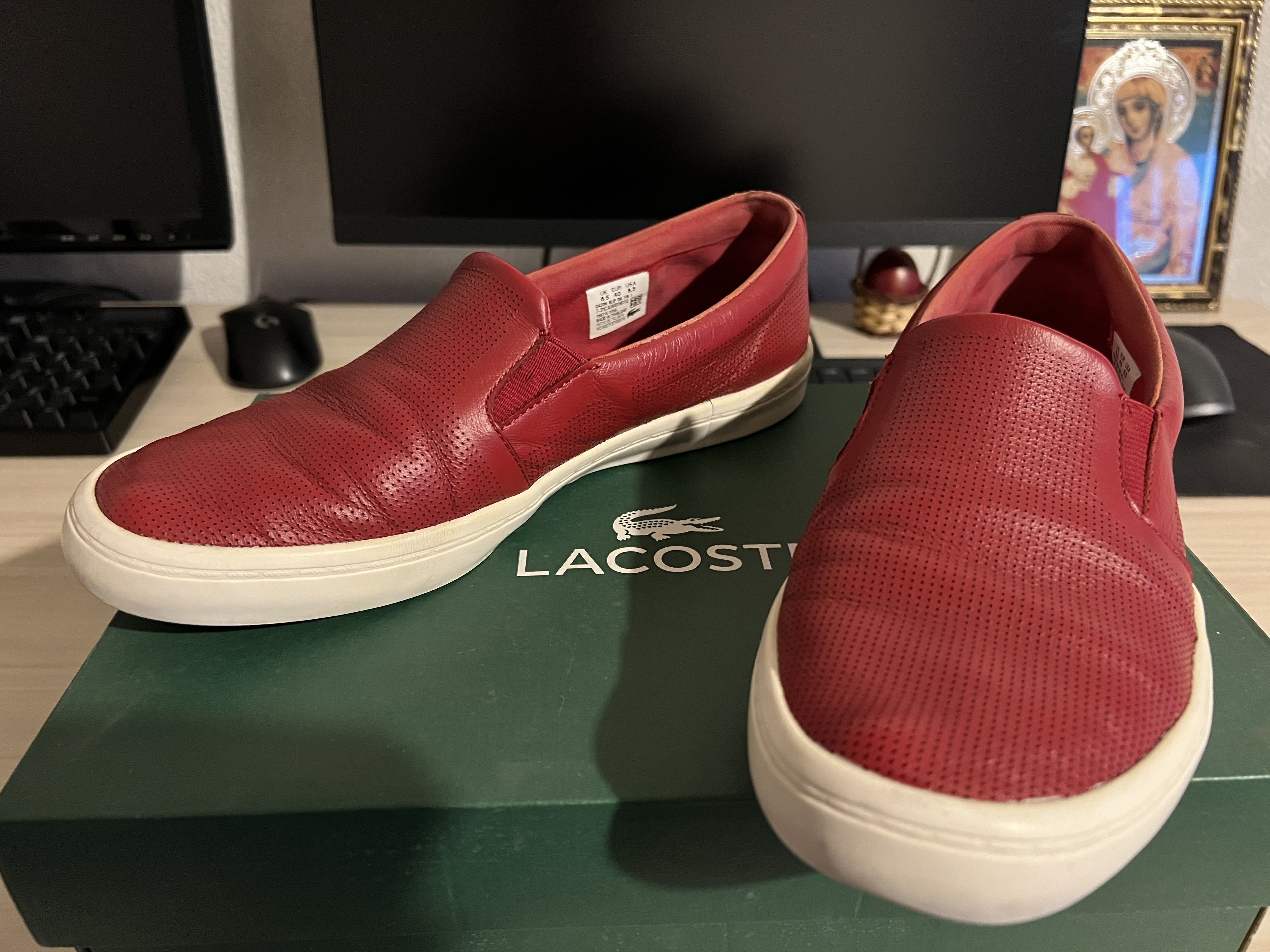 Lacoste Gazon Sport, Sneakers Shoes, Red Leather, Size:40 EU