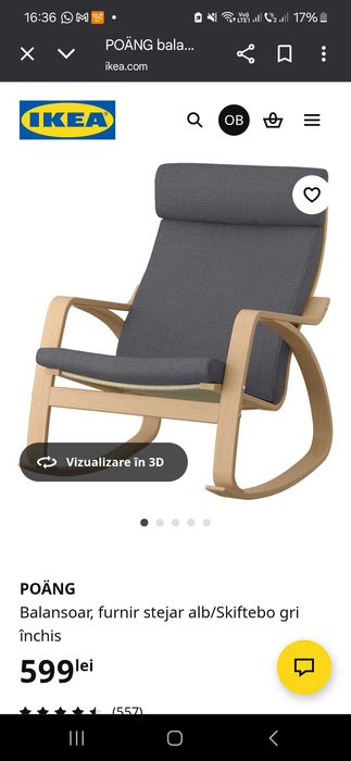 Balansoar Ikea POÄNG stejar alb de vanzare (doar ridicare personala)