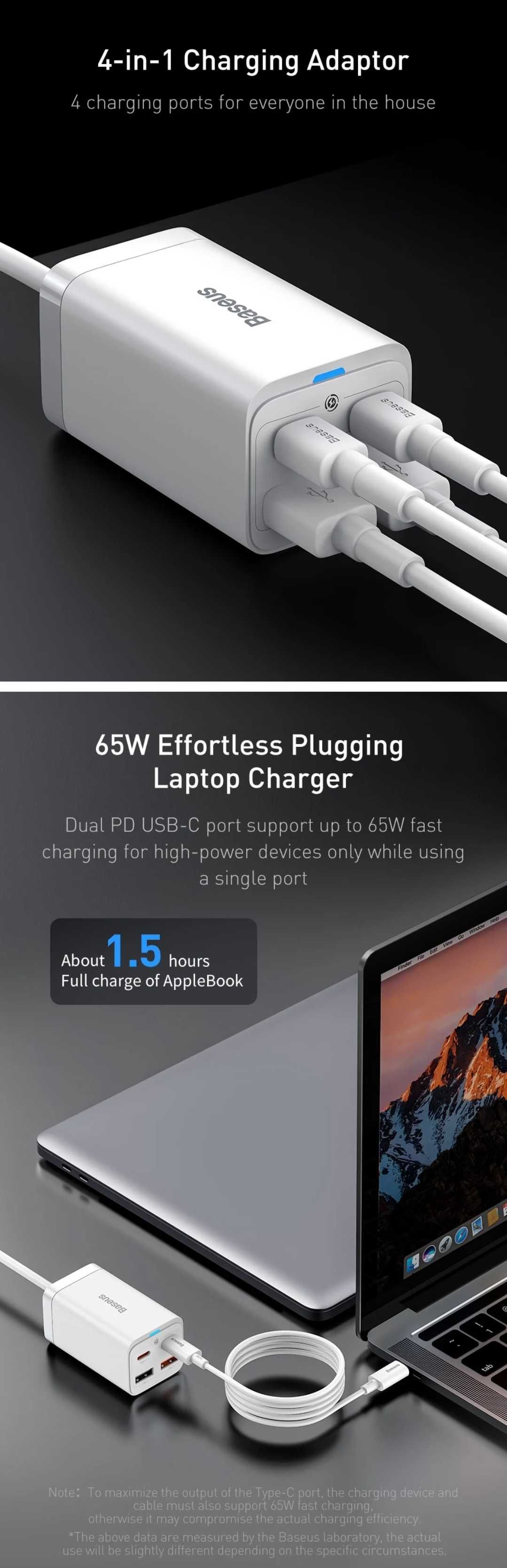 Baseus 65W GaN3 Pro 4 in 1 Desktop Fast Charger For Macbook/Ultrabook