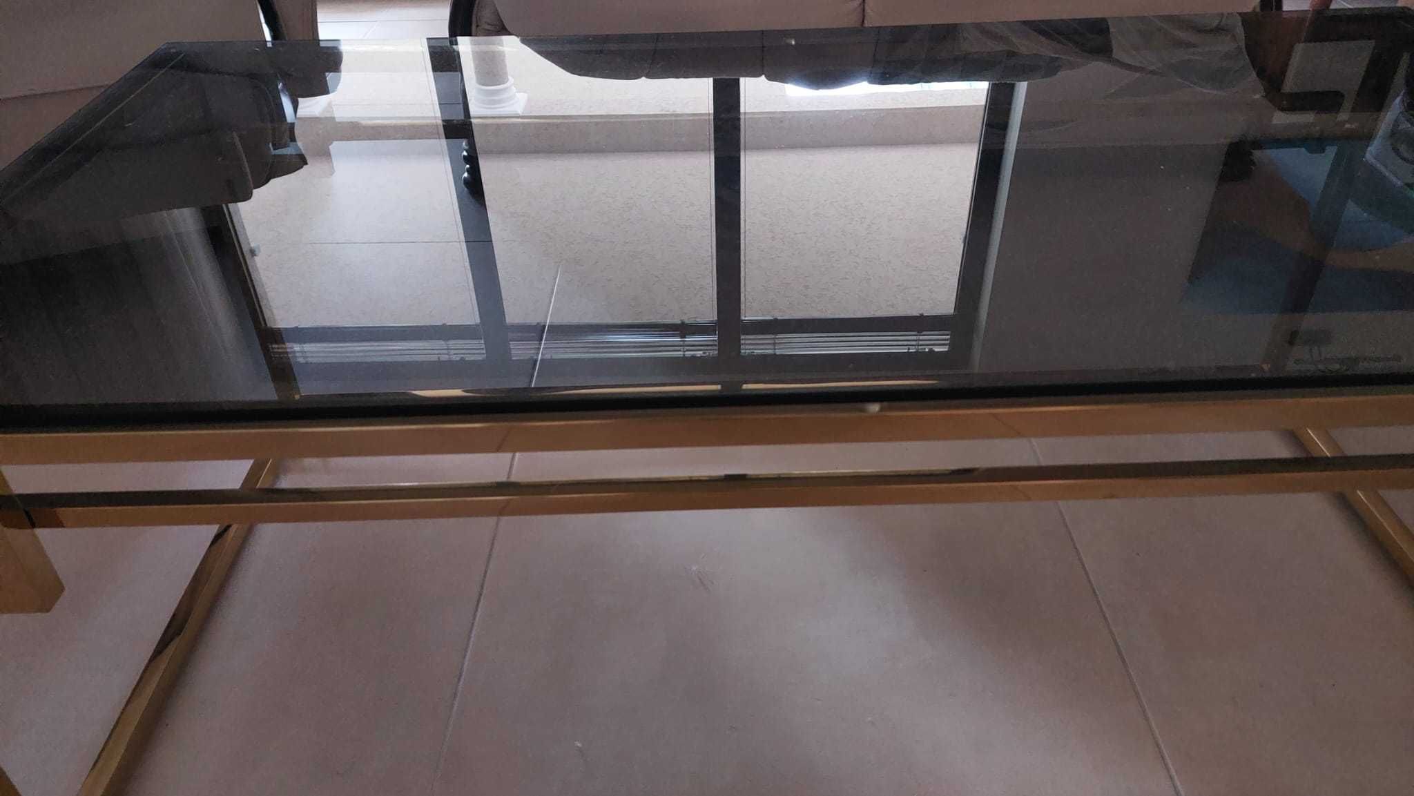 Холна маса Metell златисто и стъклен плот 120x 60x 45.7 см