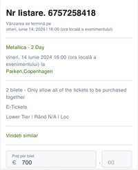 Bilete Metallica Copenhaga iunie 2024
