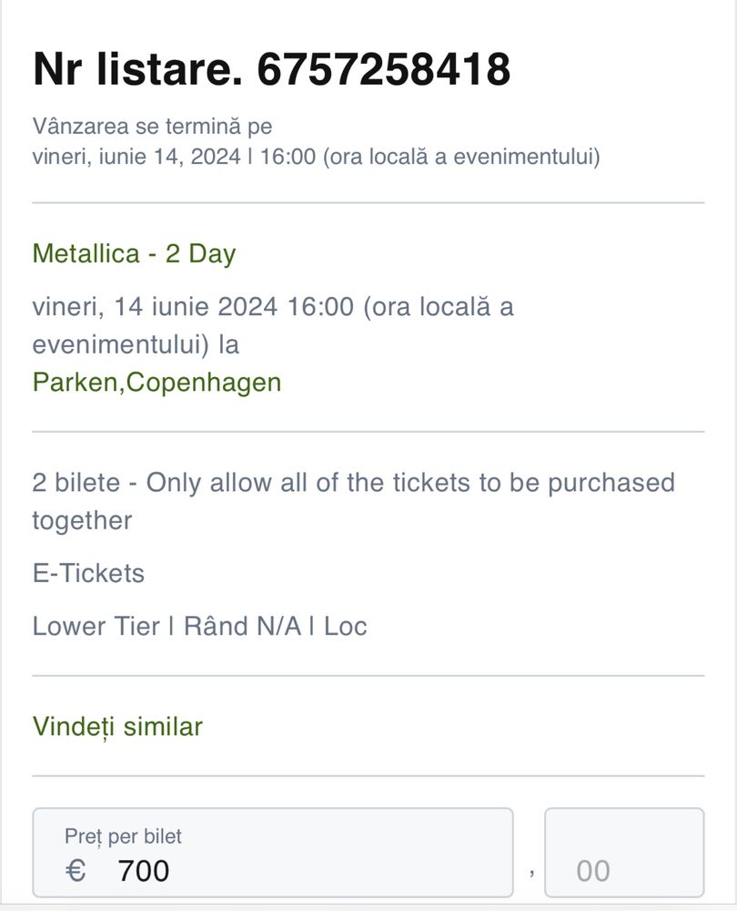 Bilete Metallica Copenhaga iunie 2024