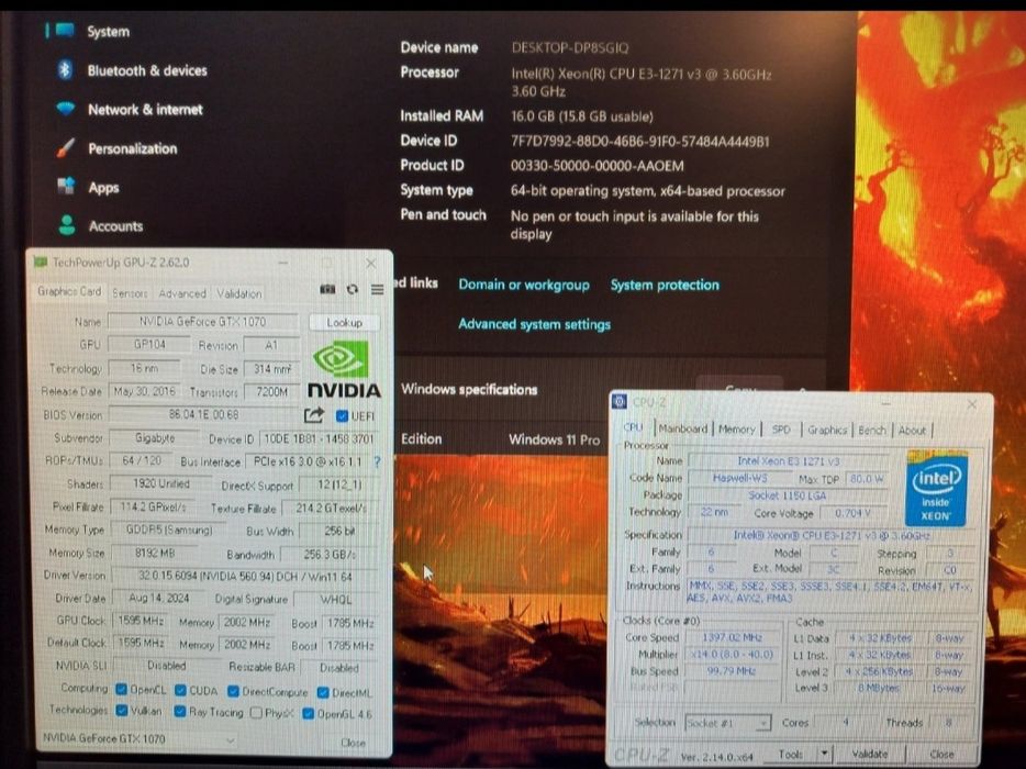 Desktop Xeon E3-1271 v3, 16gb RAM, gtx 1070, ssd 500gb