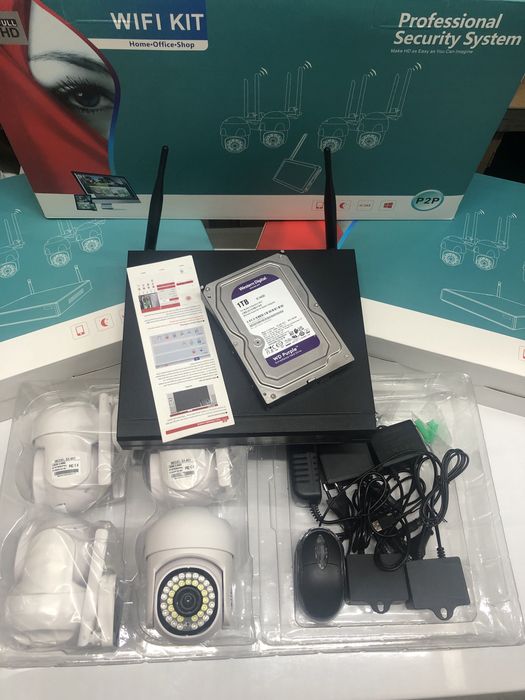 Sistem Supraveghere Rotativ Smart Wifi 2k NVR 4 Camere IR50m Hdd 1 Tb