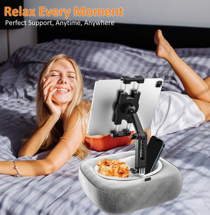 Поставка за таблет с възглавница, 360°, 4-13" таблети и телефони, сива