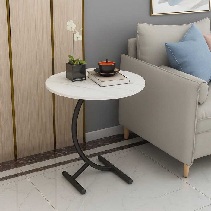 Masa rotunda din otel inoxidabil, model marmura alba 40 x57 cm