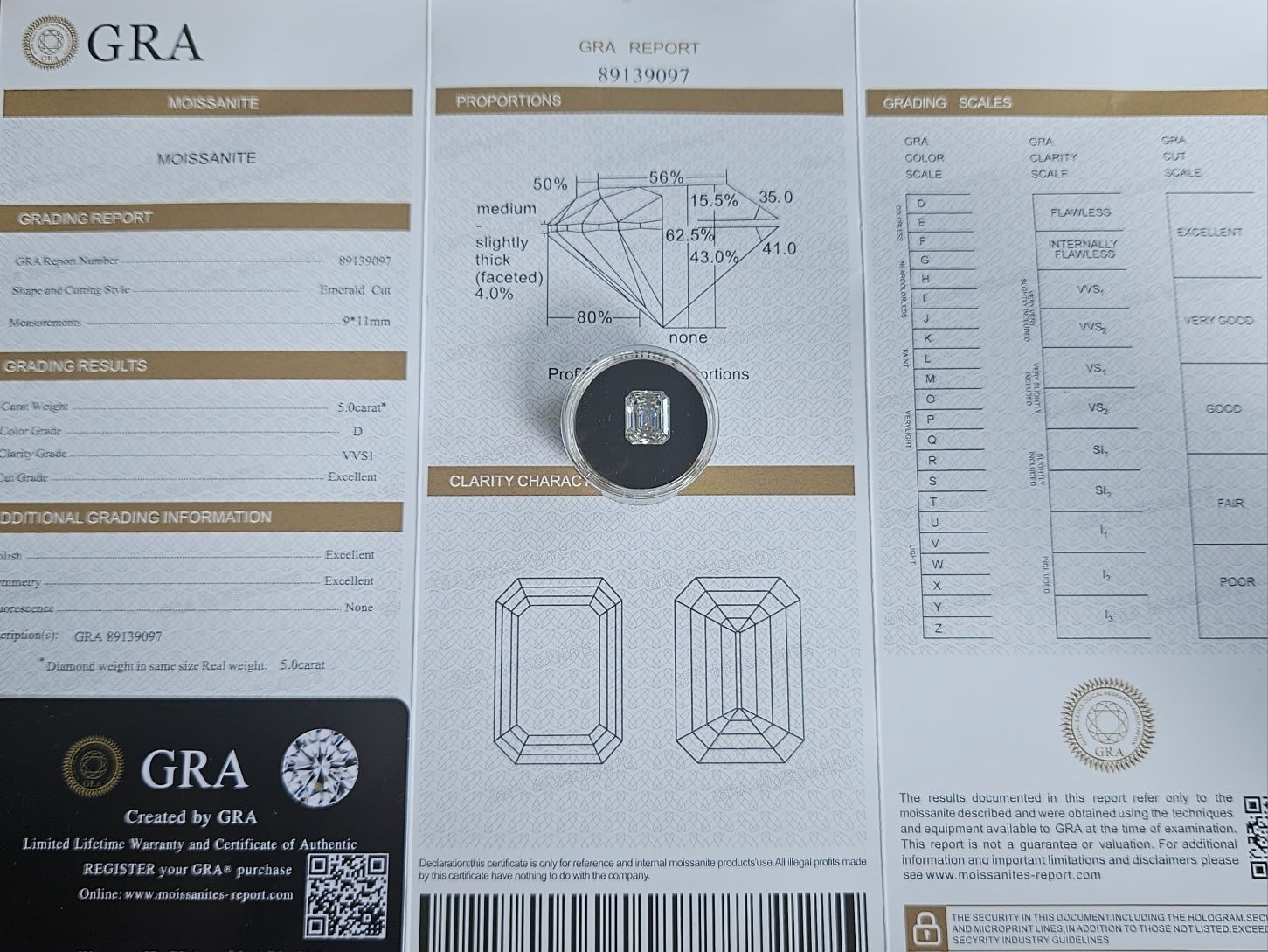 Сертифициран Диамант Мойсанит 5 карата 9×11мм