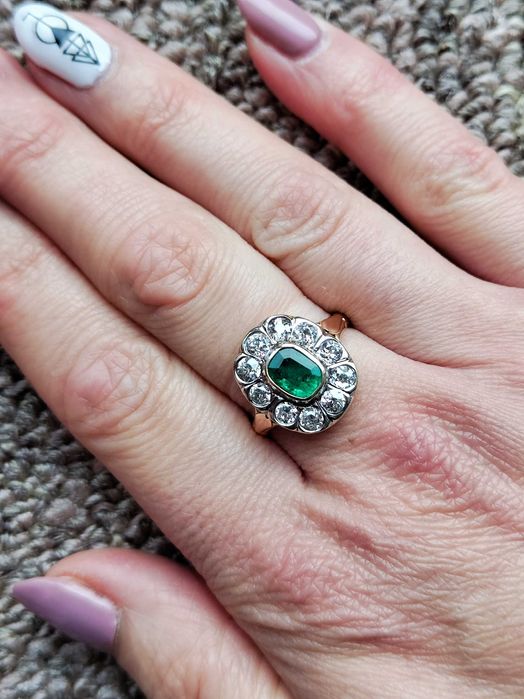 Inel Aur 14K Cu Smarald Si Diamante Diamant Unicat