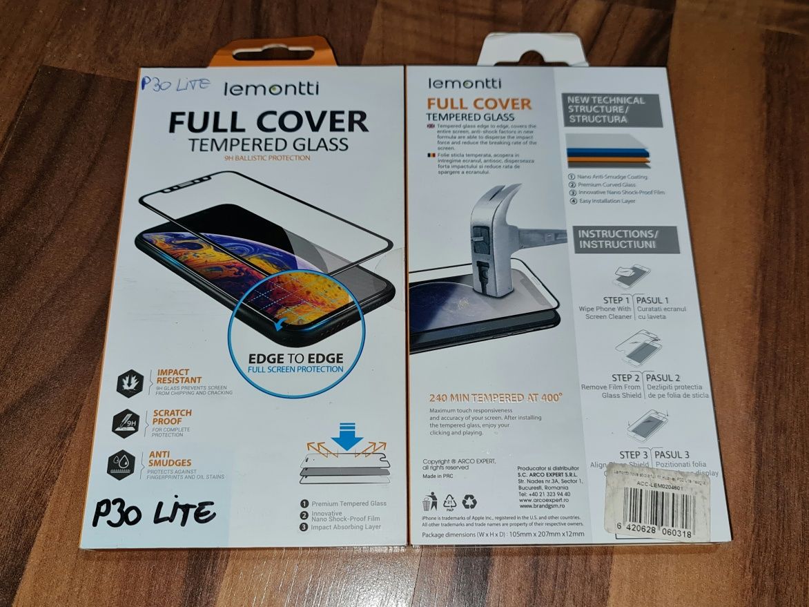 Folie sticla full cover originala Lemontti Huawei P30 Lite Nova 4e