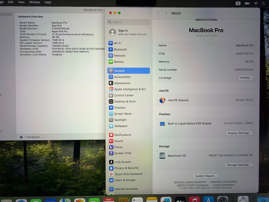 MacBook Pro 14" M3 PRO 12-CPU, 18-GPU, 36GB RAM, 1TB SSD