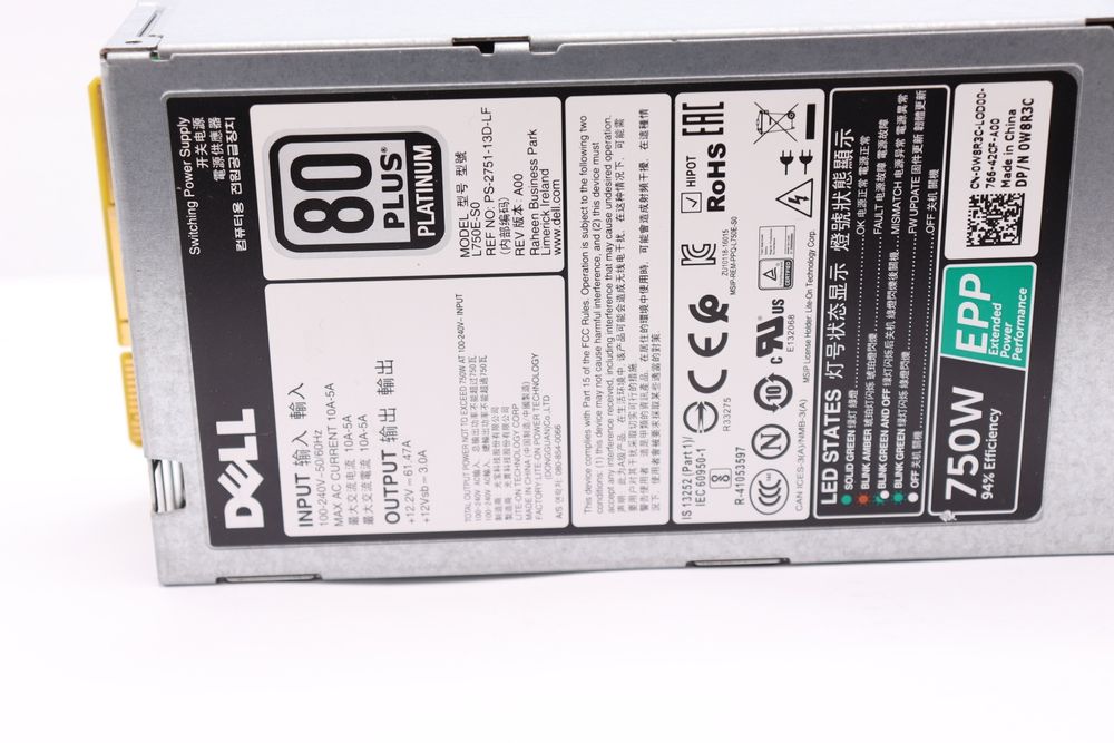Sursa Alimentare Server Dell 0W8R3C EPP 750W 94% Eff Platinum 61.47A