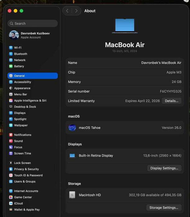 Mac book air 13 M3 24\512